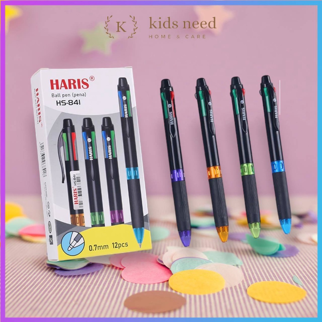 

RB (12Pcs) Ball Pen Pulpen 4 Warna 0.7 mm Pena 4 Color Joyko Haris Colours Quaco