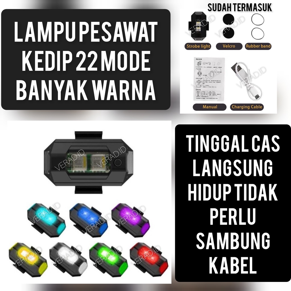 LAMPU LED MOTOR SEPEDA KEDIP PESAWAT FLASH TANPA KABEL RGB WARNA WARNI