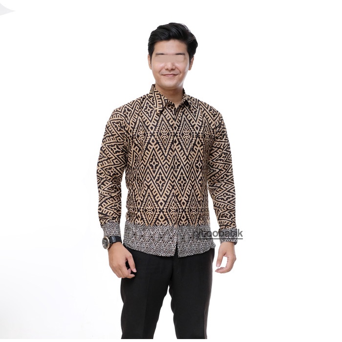 Batik Pria Lengan Panjang Motif Pirhamid Kemeja Batik Pria Cream / Krem Baju Batik