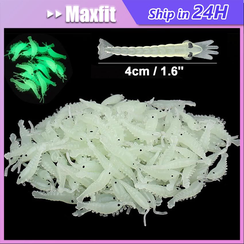 100Pcs Umpan Pancing Udang Tiruan Kecil Bercahaya Soft Lure Udang Palsu Mancing 4Cm