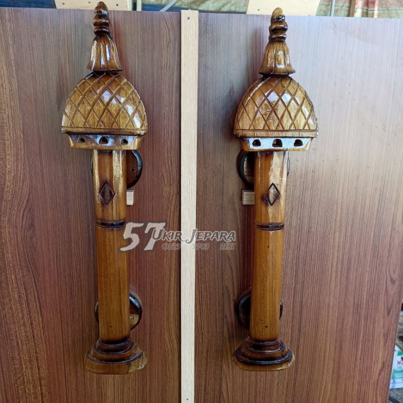 (Kubah 3) Handel handle rumah motif kubah Masjid unik bahan kayu jati - Tarikan pintu ukir jepara