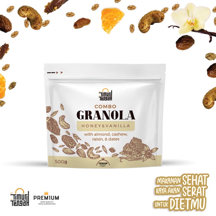 

BEST SELLER - Granola Vanilla 500 gr Timur Tengah Sereal Makanan Sehat High Quality - Pouch Kualitas terjamin