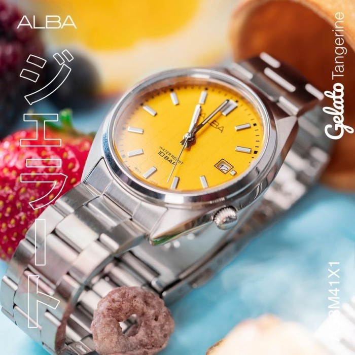 Jam Tangan Alba Unisex Gelato AG8M41 Quartz AG8M41X1 Yellow 36 mm