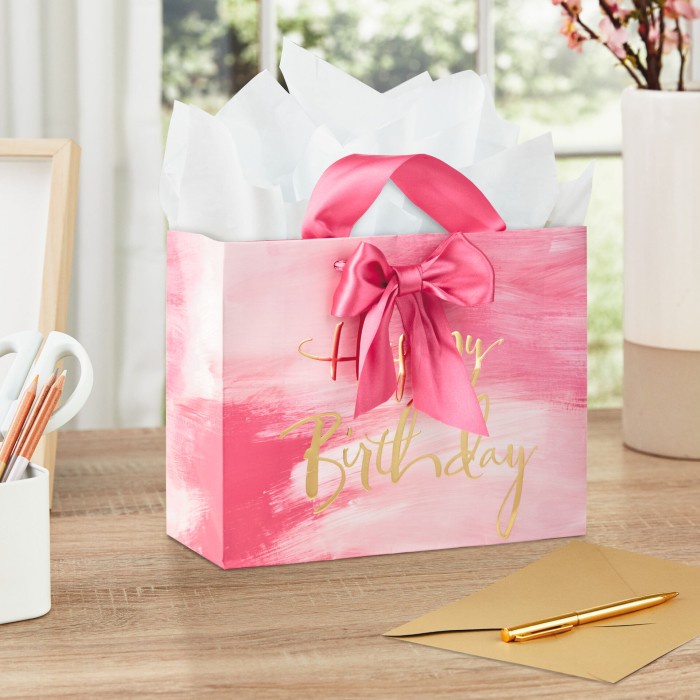 

PAPER BAG MEDIUM- GIFT BAG- HALLMARK- PINK WATERCOLOR- HAPPY BIRTHDAY