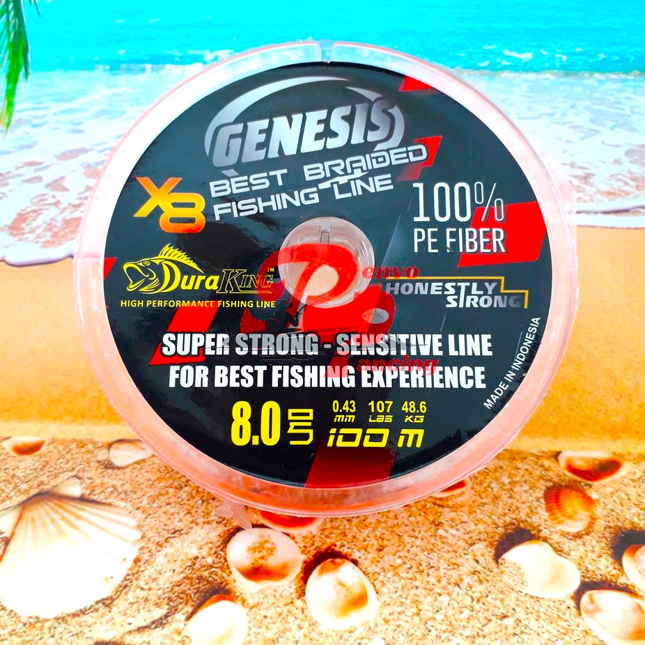 Genesis PE 8 X8 Duraking 48.6kg 107Lbs 0.43mm 100m/Roll Benang Pancing Senar Pancing