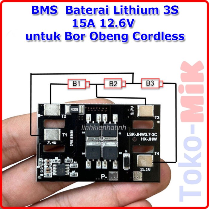 BMS 3S 15A 12.6V Baterai Li-ion Lithium Bor Obeng Cordless -KEI80