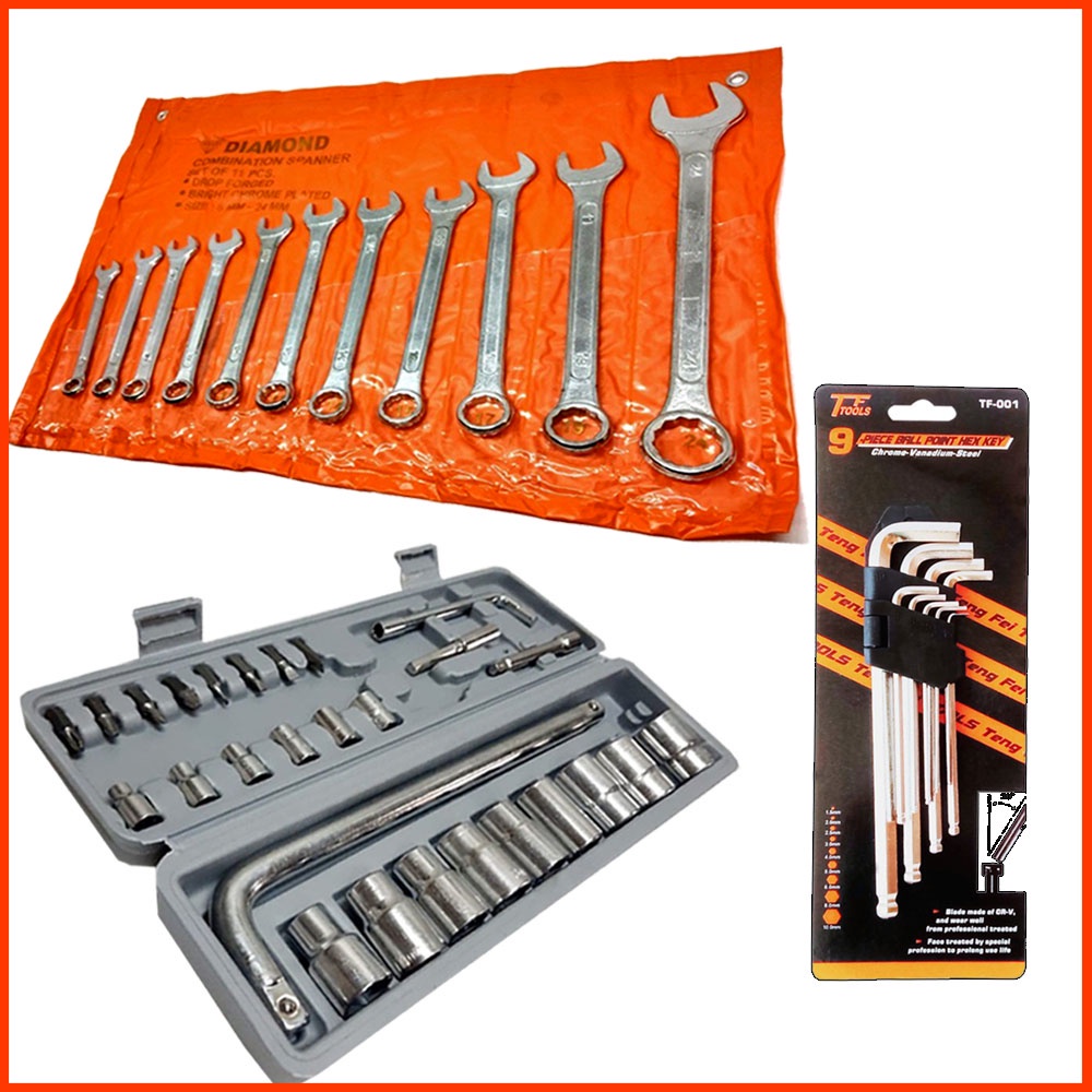 paket BENGKEL MURAH KUNCI SHOCK 27 Pcs + KUNCI RING PAS  8 - 22 MM + KUNCI L 9 Pcs Ballpoint Panjang