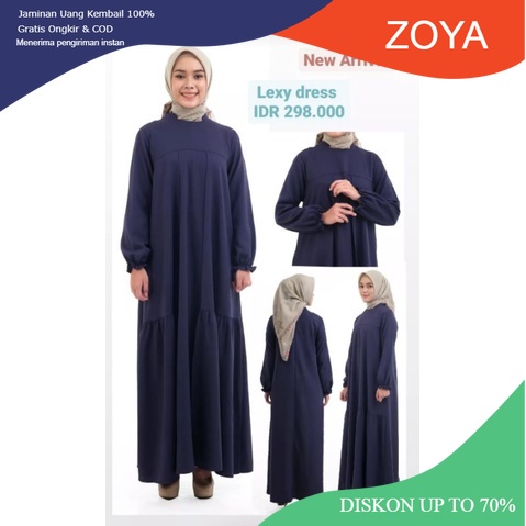 Zoya Lexy navy Dress - Gamis Muslim Wanita  busui friendly bahan polycrepe