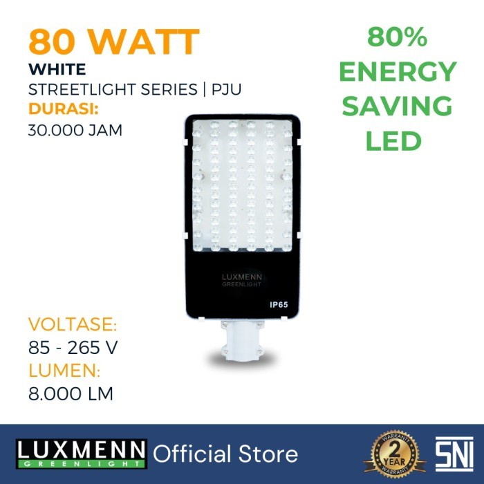 Lampu Jalan Luxmenn LED, Seri PJU, 80 W, Putih&Kuning