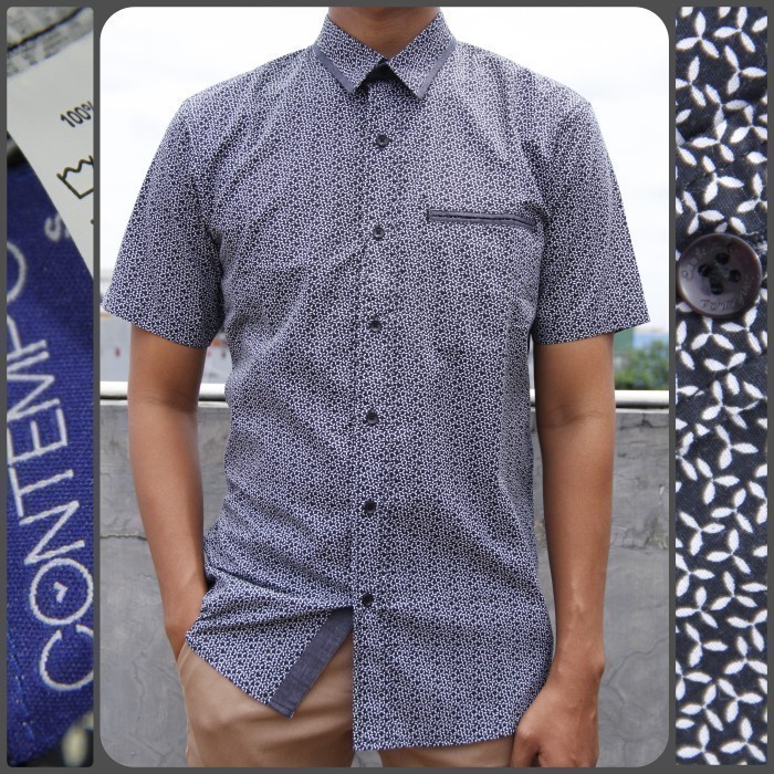 Mark Kemeja Pria Lengan Pendek Hitam Motif Bunga Contempo 01 - S