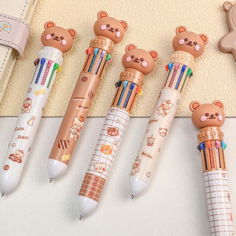 

COD❤️Pena Bolpoin 10 Warna Pena Siswa Alat Tulis Kantor Beruang Lucu