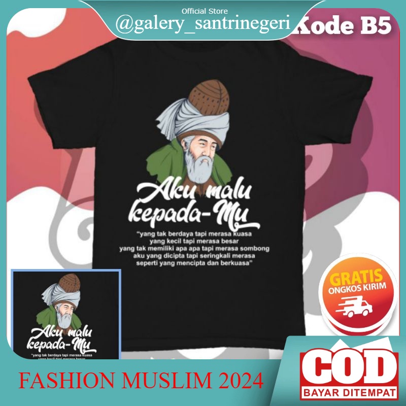 Baju Kaos Santri Motif Jalaludin Rumi Ukuran S M L dan XL Lengan Panjang Salafi Salafy Request Nama 