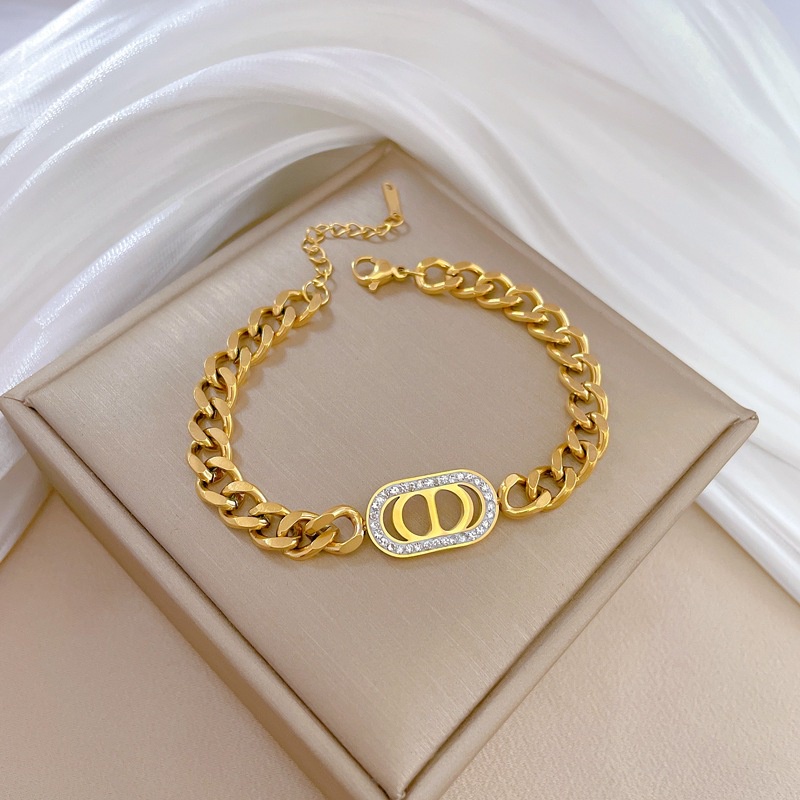 Gelang Tangan Rantai Sisik Tebal CD Zircon Titanium Import Anti Hitam Harga Grosir Bisa COD