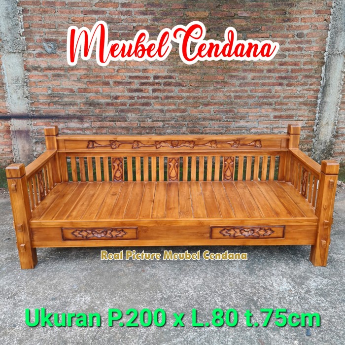 Termurah bale bale asli kayu jati, kursi teras bale bale jati, kursi taman jati - Tanpa Matras