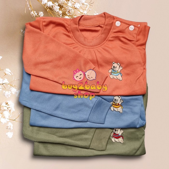 Baju bayi lusinan Kaos oblong panjang bayi lusinan Samleo usia 0-2 THN - 3 pcs random, M
