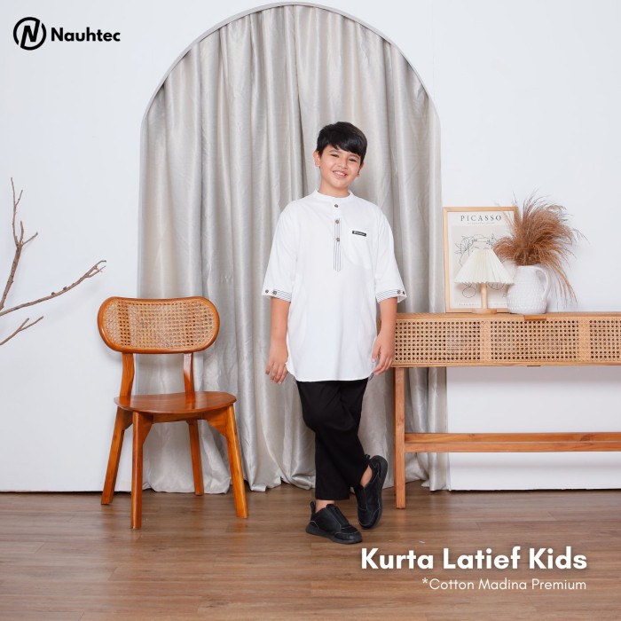 Nauhtec  Baju Koko Anak Kurta Latief Kids Series Katun Madina  - Putih, 4