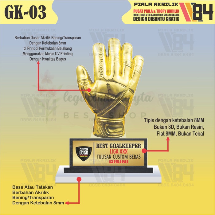 PIALA KIPER TERBAIK, TROPY BEST GOALKEEPER, PIALA TROPI KIPER GK-03 - UK.15CM X 10CM