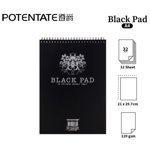

Potentate Black Paper A4 210 x 297 mm Wire book 12gsm 32 Lembar Buku Sketsa Gambar Hitam