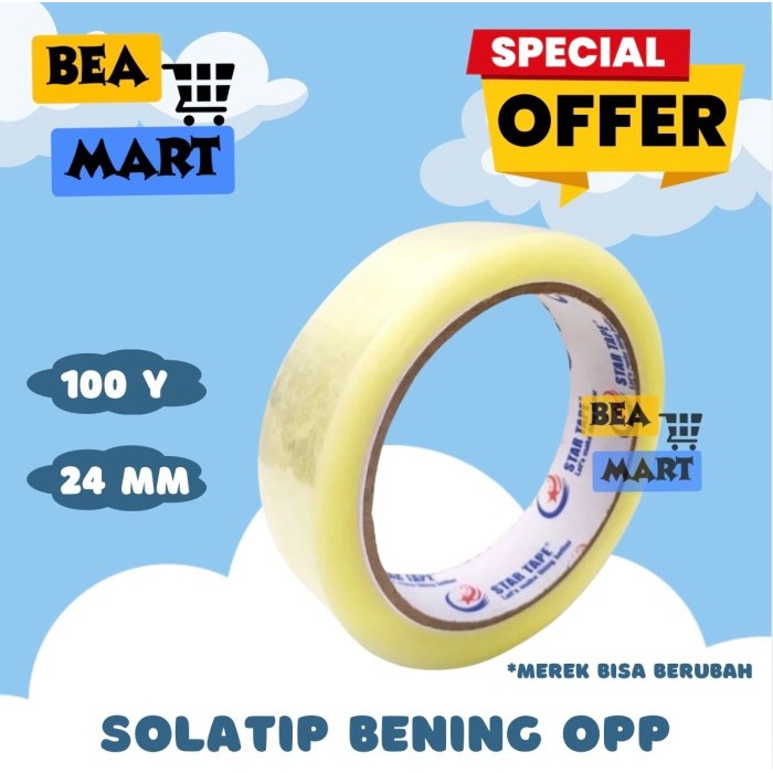 

Lakban Bening OPP 24mm x 100yard | Isolasi Solasi Medium 1 Inch 24 mm | Solatip Sedang Transparan Murah Berkualitas