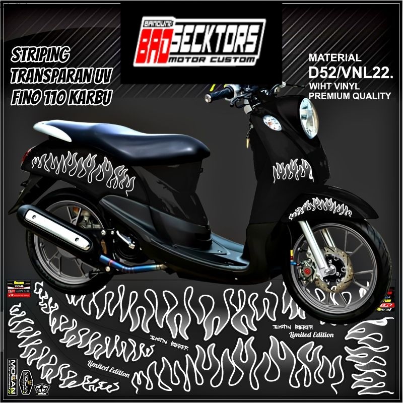 Decal Sticker Striping Variasi Transparan Uv Fino Karbu Api Fino Karbu Justin Bieber Yamaha Fino 115