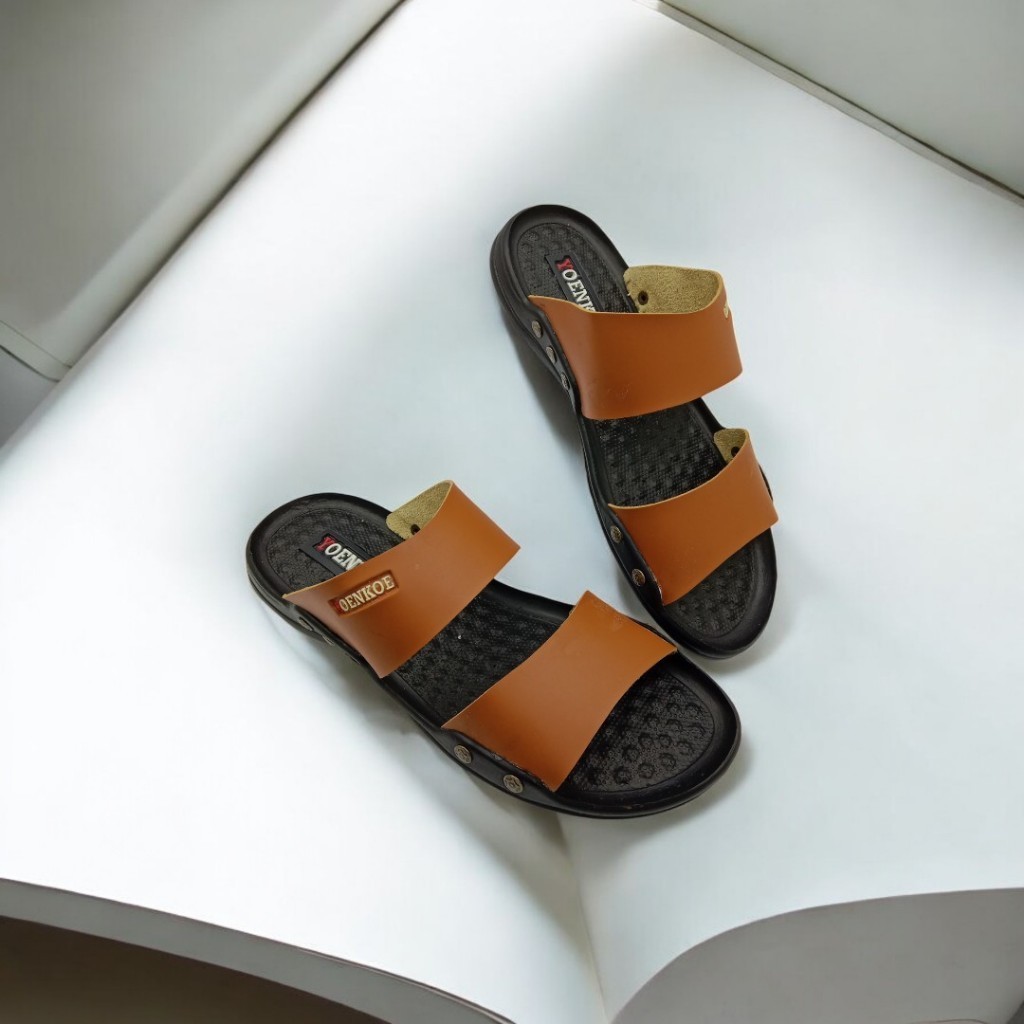 Sandal Pria Kulit Double Strap Keren Kekinian
