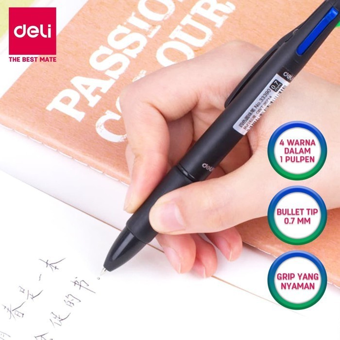 

DELI 1 Pcs Pulpen 4 Warna 0.7mm - 33390, Ball Pen Multifungsi untuk Pekerjaan & Pelajaran