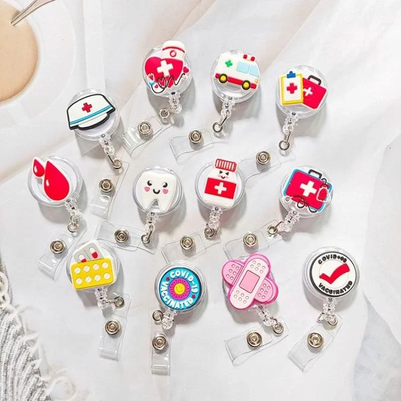 

Cartoon Creative Nurse ID Badge Clip Retractable Easy To Pull Clip Set Student Doctor Exhibition Name Card