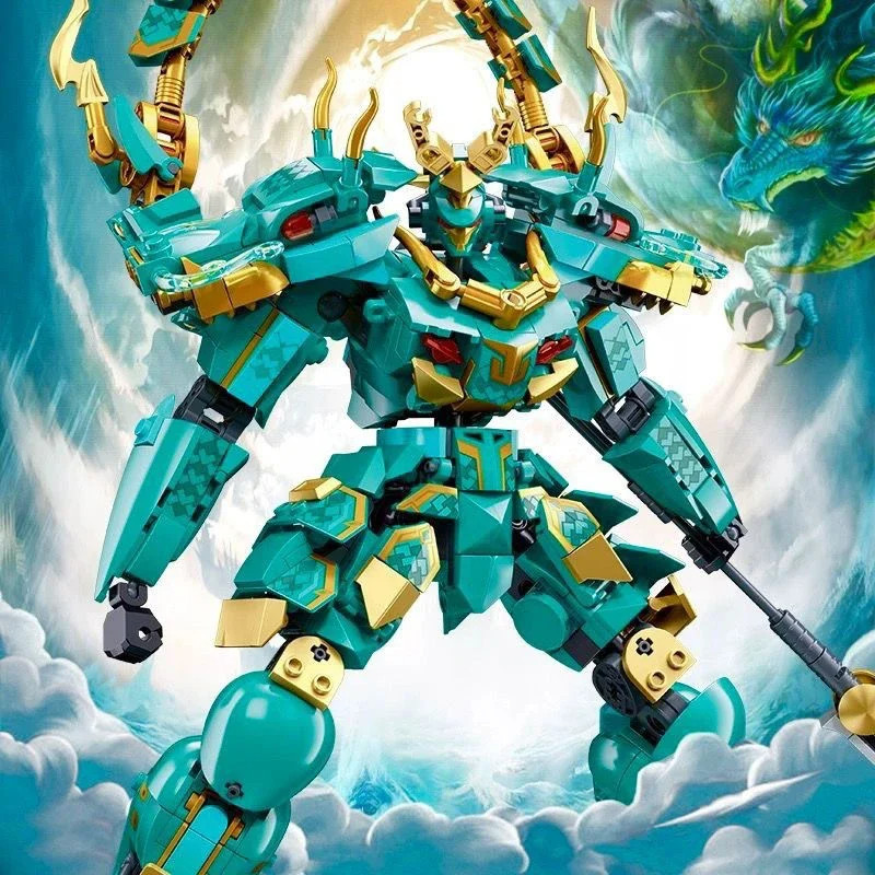 Sluban Qinglong King Mecha Building Blocks Classic Mecha Figure Model Set Bricks Collect Educational