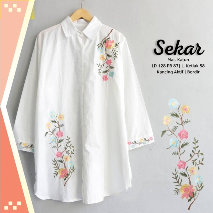 Promo Murah Pakaian Wanita Tunik Cantik PRemium / New Sekar Tunik katun Putih Bordir Jumbo Atasan Wh