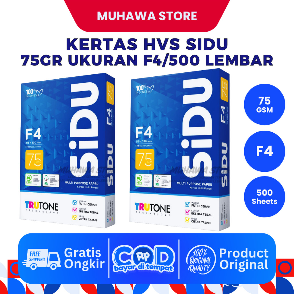 

KERTAS HVS SiDU 75GSM Kertas Fotocopy KERTAS MULTIFUNGSI 75 GSM F4/500 LEMBAR