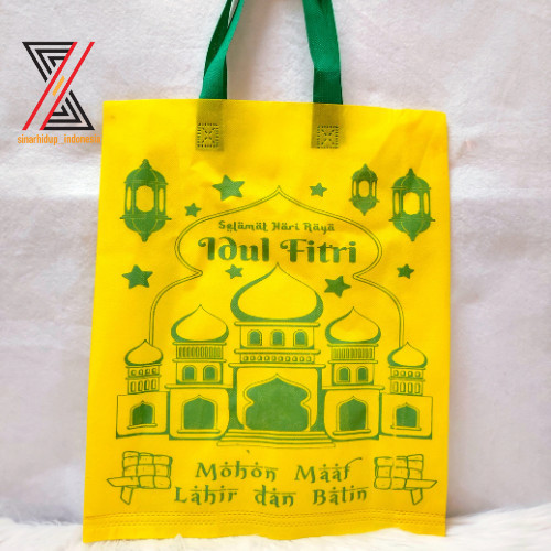 

Tas Kain Lebaran / Goodie Bag Idul Fitri Size 38 X 45 1 Sisi Per Lusin - Kuning