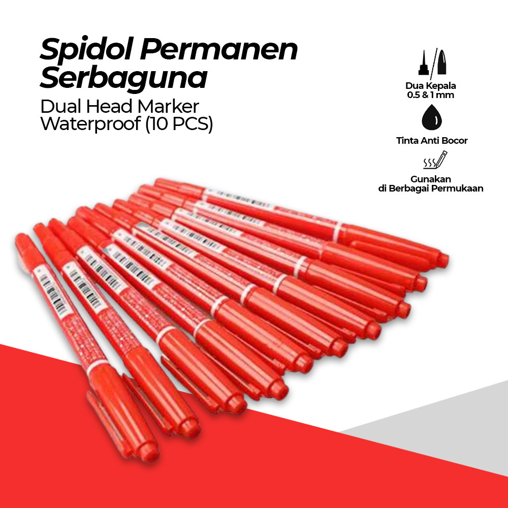

Pena Spidol Permanen Dual Head Marker Waterproof 0.5 1mm 10PCS Red