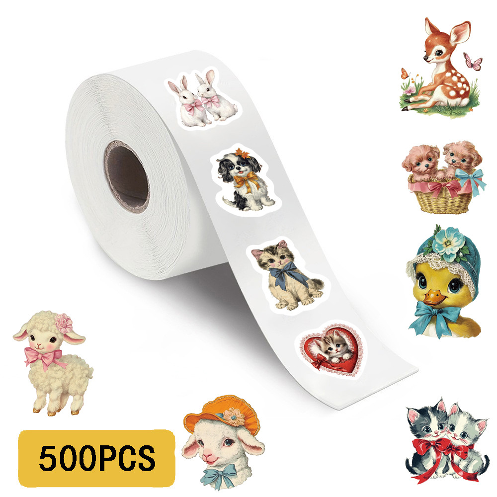 

500PCS Retro Animals Pattern Roll Stickers Laptop Harajuku Luggage Personality Decoration Guitar Waterproof Stationery Sticker