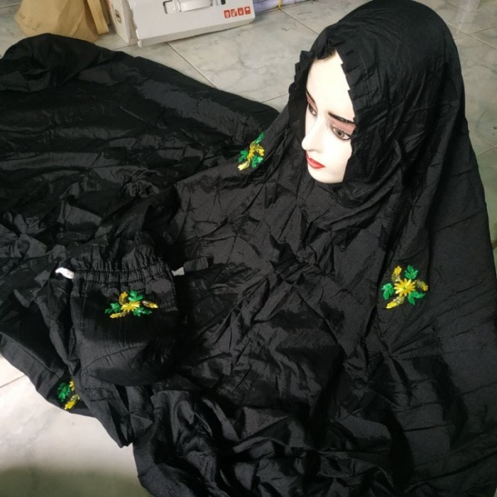 mukena parasut loufie terusan bordir - Hitam, TERUSAN ERIEL