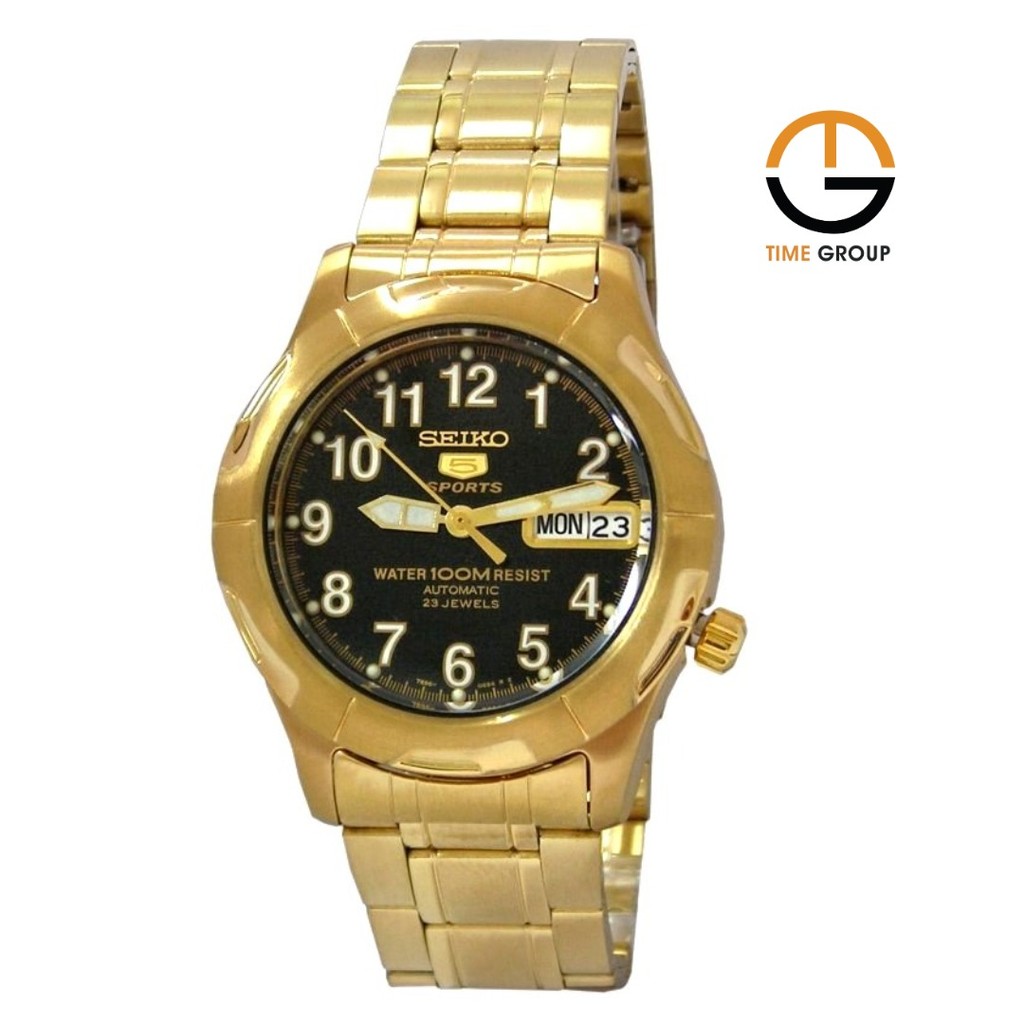 JAM TANGAN PRIA SEIKO 5 SPORT SNZ190K1 AUTOMATIC ANALOG GOLD STAINLESS STRAP