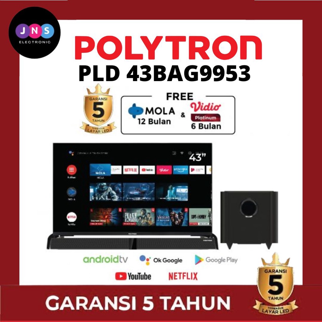POLYTRON SMART ANDROID TV + SUBWOOFER & SOUNDBAR 43" PLD 43BAG9953