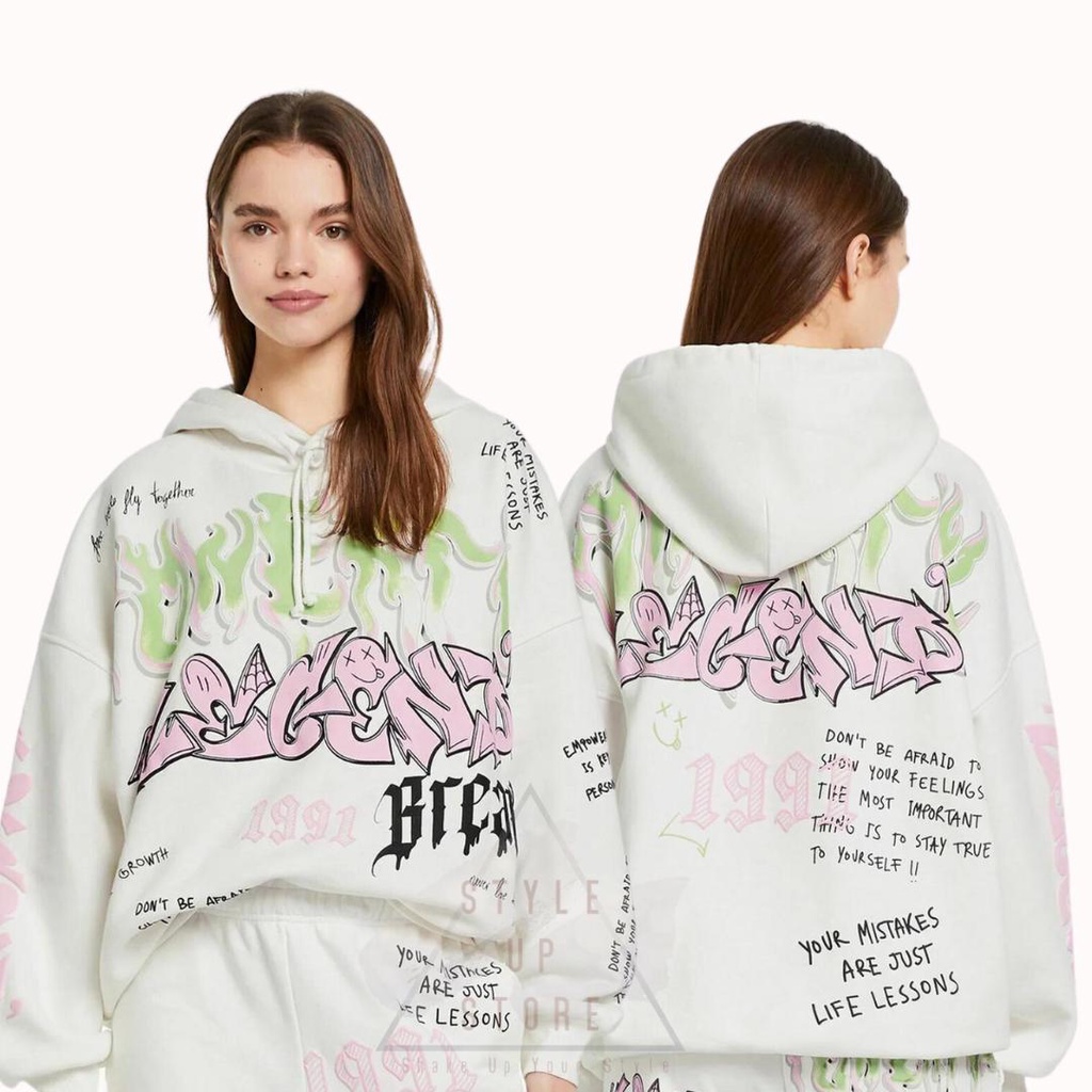 [ STYLEUPSTORE ] BERSHKA Hoodie Oversize Unisex Grafitti