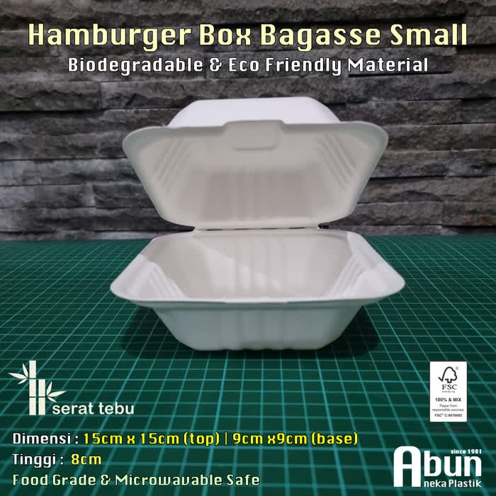 Hamburger Box Bagasse Small 15x15cm White