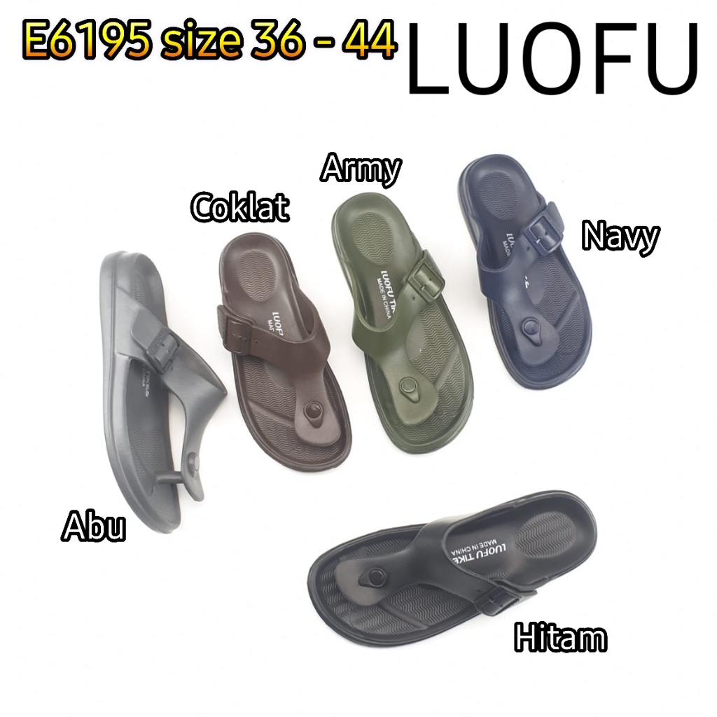 LUOFU ORIGINAL jelly sandal karet empuk murah pria jepit sandal cowok japit import E6195BM [ SANDAL 