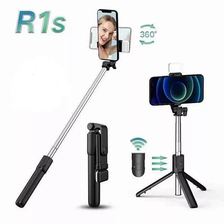 Tripod Tongsis Bluetooth Selfie TONGSIS R1S + LED - Sudah ada lampu LED