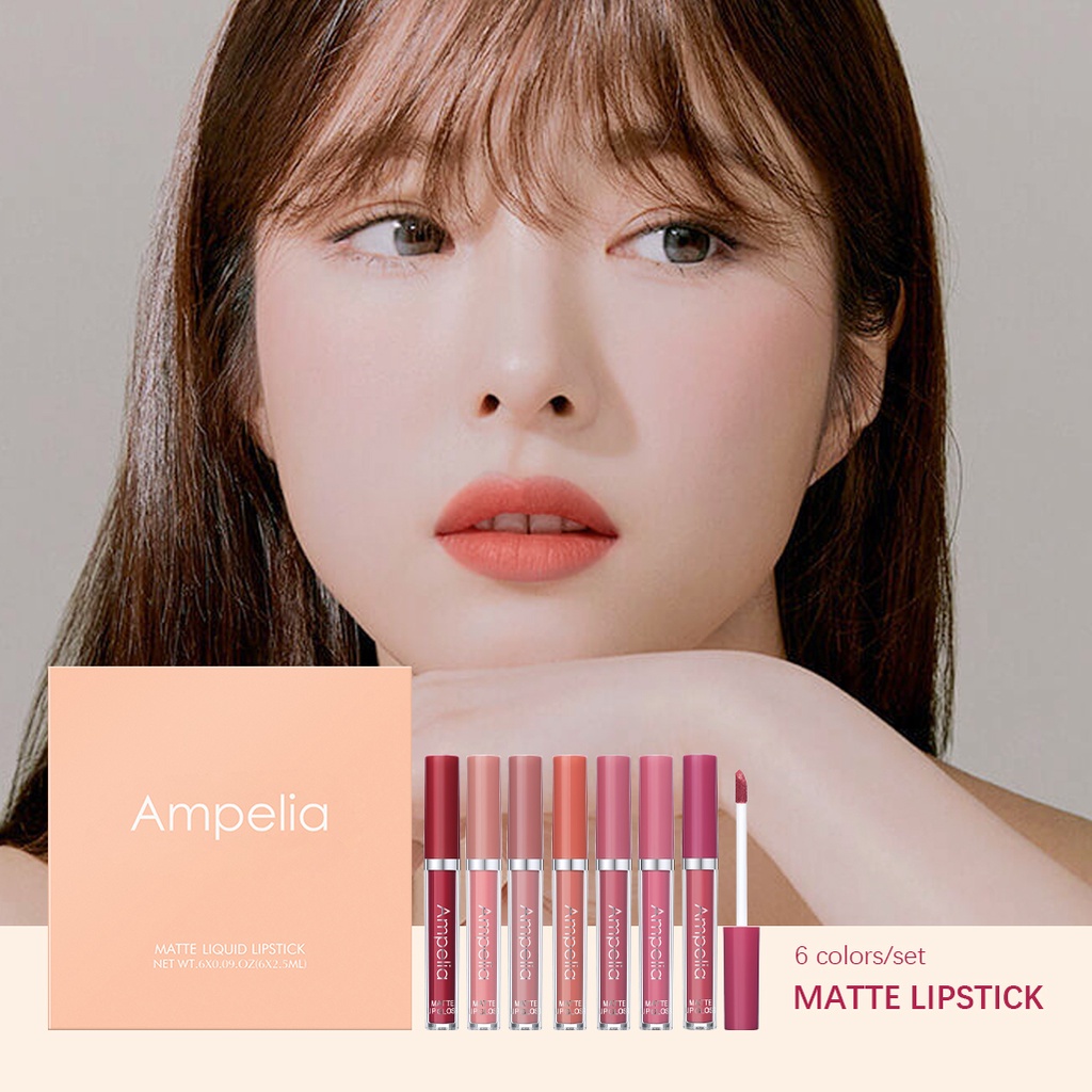 【BPOM】Ampelia Lipstick Matte Non-Stick Lip Gloss Matte Liquid Lipstick Lasting Waterproof Lip Makeup