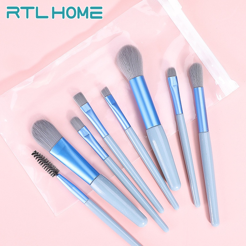 RTL Kuas Set Make Up 8pcs Pouch Set Mini Travel Make Up Brush Cosmetic Brush Make Up Tools Paket Kuas Makeup Mini Travel Beauty Tools