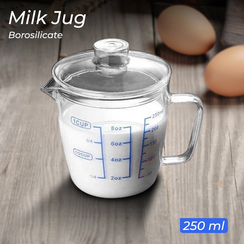 Gelas Teko Milk Jug Latte Art Borosilicate Flat Lid / Gelas Takar Kaca / Teko Kaca Tahan Panas / Tek