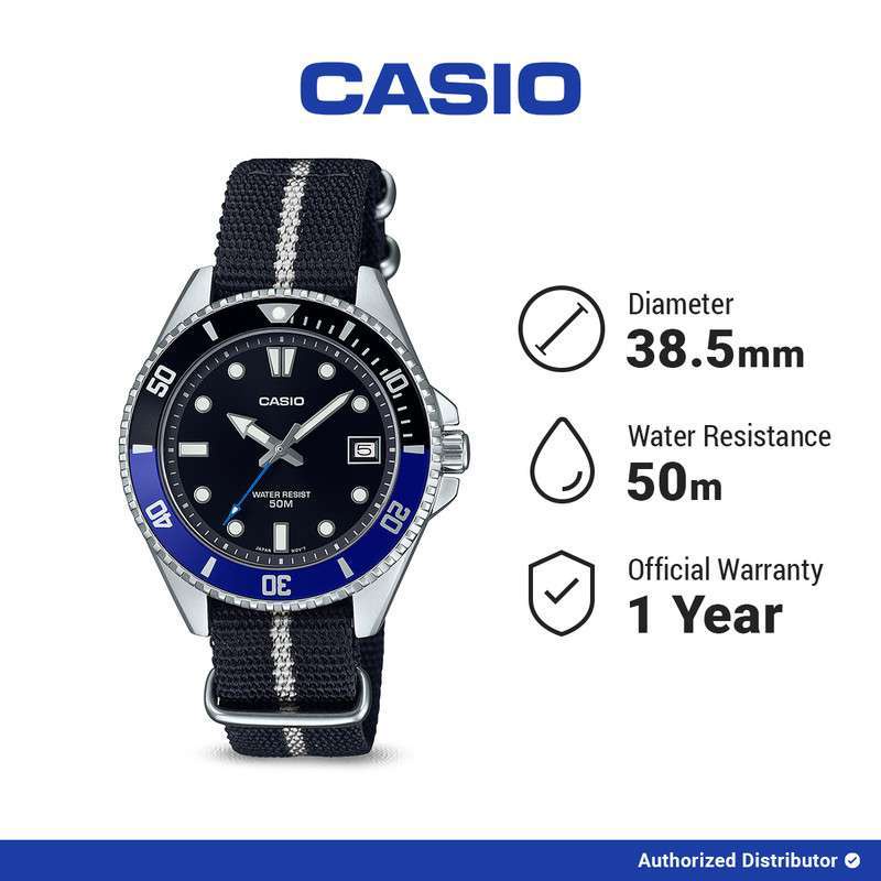 Original 100% CASIO MDV-10C-1A2VDF Jam Tangan Marlin Duro 50M MDV10C Kanvas MDV10 Garansi Resmi 1 Ta