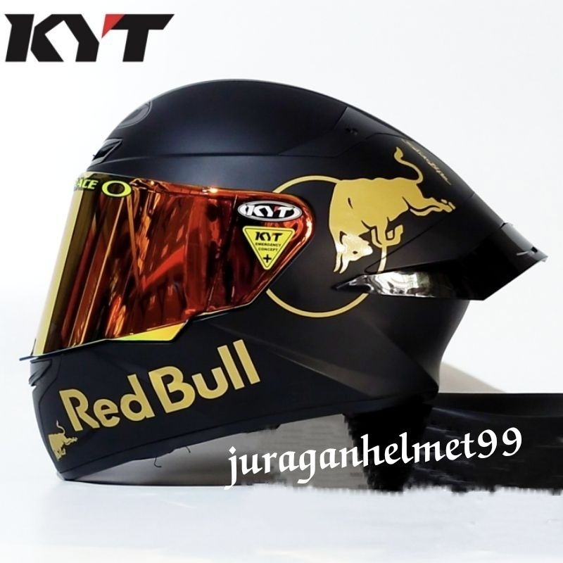 Helm Full face KYT TT Course Black Doff Paket Ganteng Red Bull