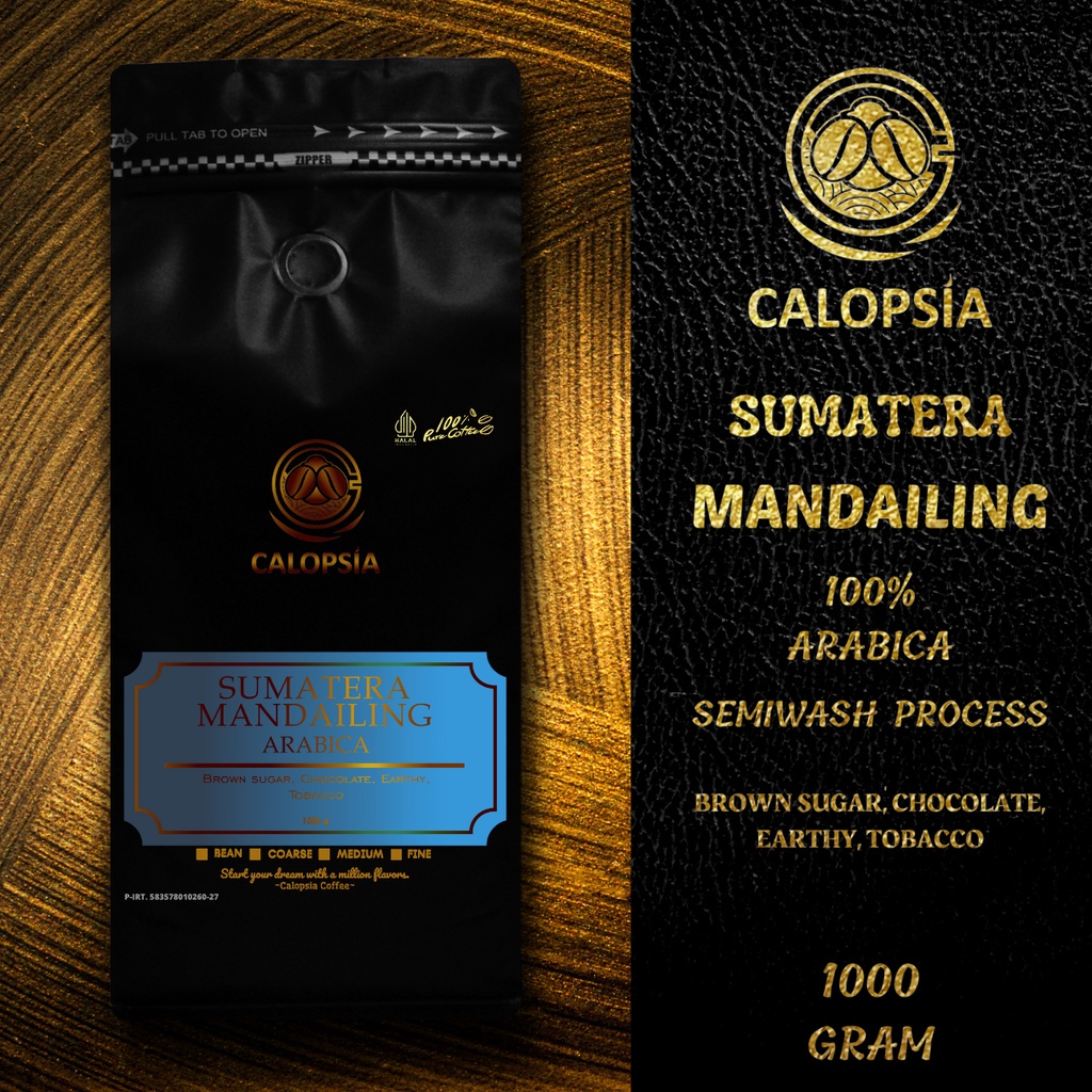 

CALOPSIA Kopi Sumatera Mandailing Arabica Single Origin 1 Kg (Specialty Grade 1) | Kopi Arabika Mandheling 1000 Gram | Biji Kopi Arabika Sumatera 1 kilo gram | Bubuk Kopi Sumatra Mandailing 1kg | Sumatera Mandailing Coffee