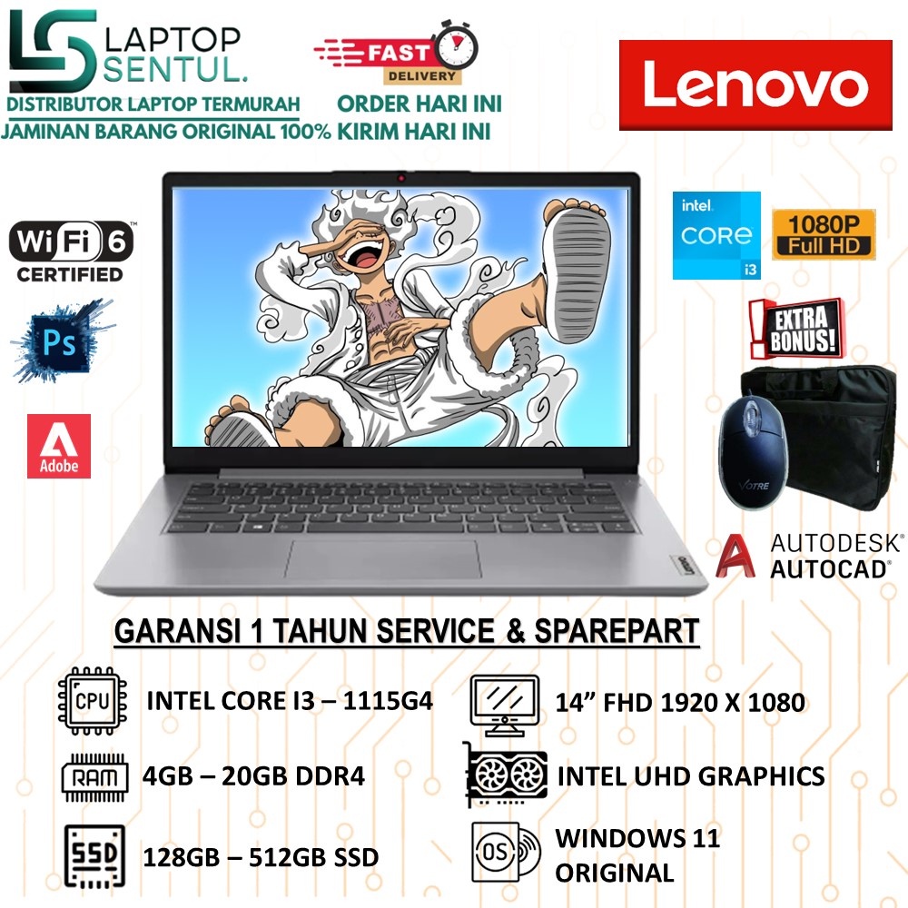 Laptop Lenovo Ideapad Slim 3i 14 Intel Core i3 1115G4 RAM 20GB SSD 512GB FHD WINDOWS 11 ORIGINAL