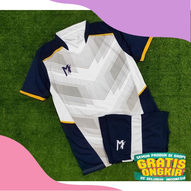 MUZAKAR Baju Futsal Setelan Stelan Jersey Bola Muzakar Putih Navy , Bisa Sablon/ Cream Moka