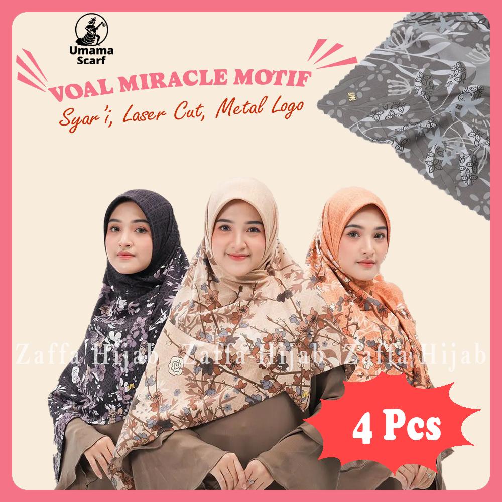 Paket 4 pcs Syar'i Voal Miracle Print Lasercut Metal Logo by Umama Scarf / Hijab Segi Empat Motif Ju