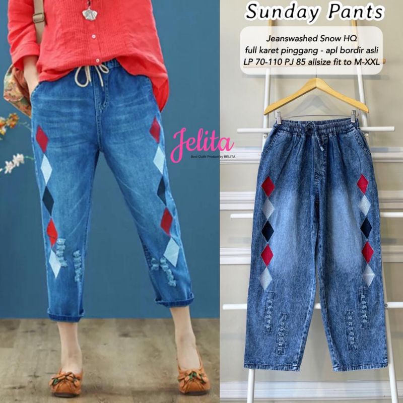 CELANA WANITA TERLARIS SUNDAY PANTS (CELANA BAGGY JEANS BORDIR)